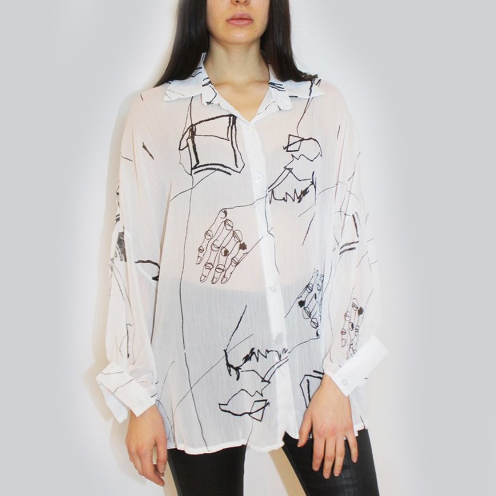 Sheer Printed Blouse - 2127